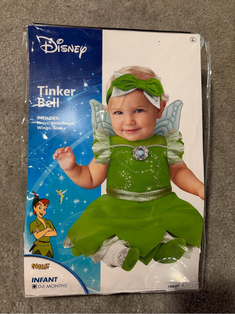 Disney Tinker Bell Infant Costume in Bright Green with Silver Accents